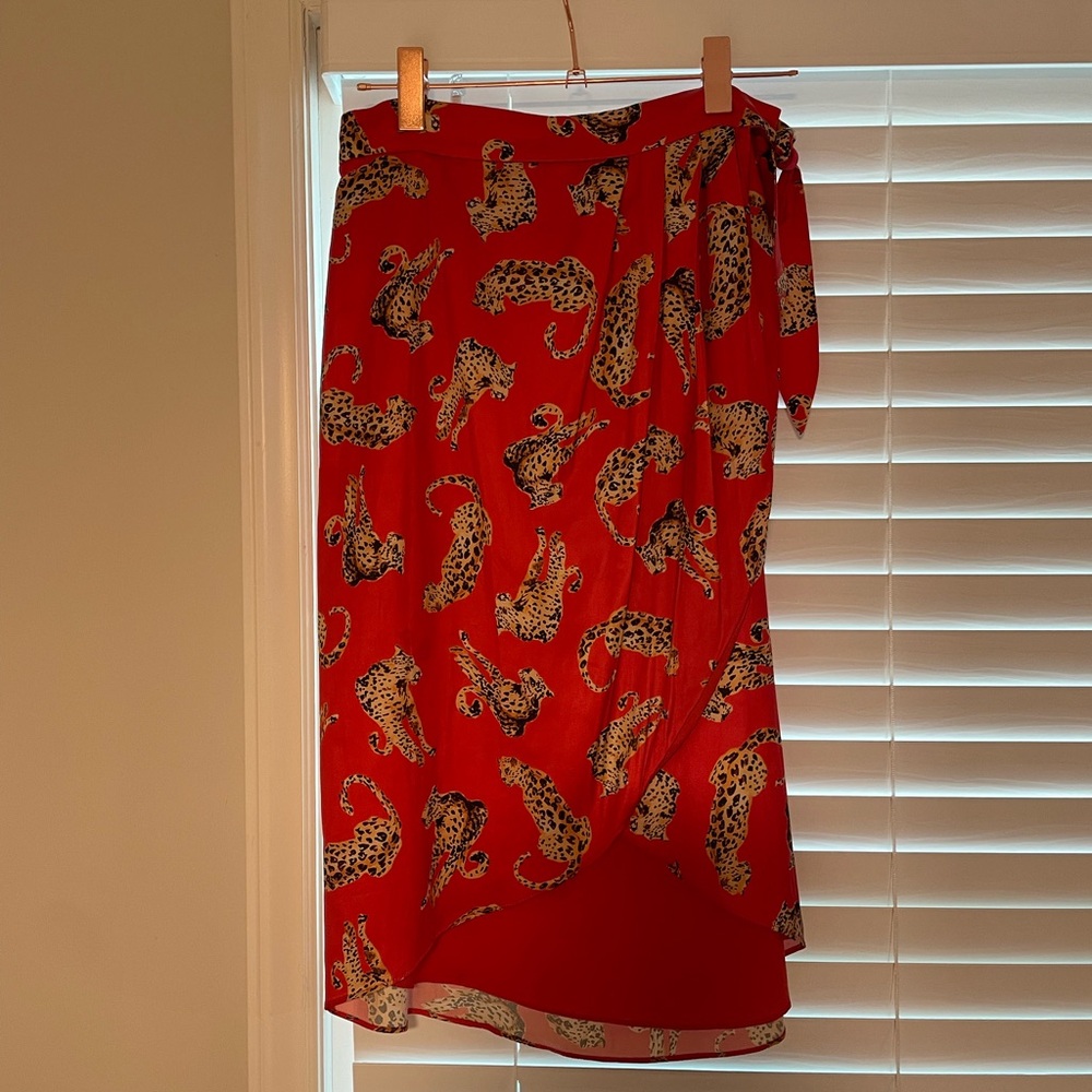 Hutch Red Leopard Midi Wrap Skirt